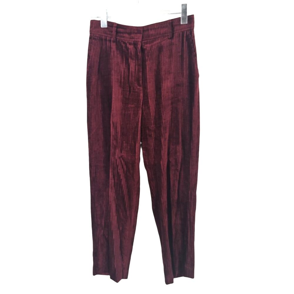 Akris Merlot Wide Wale Corduroy Straight Leg Flat Front Pants Wine Red Size 6